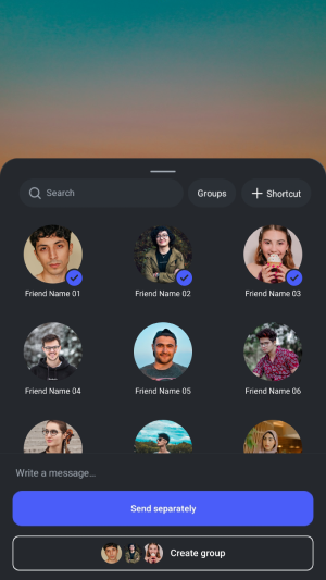 New share flow showing Send Separately and Create Group buttons