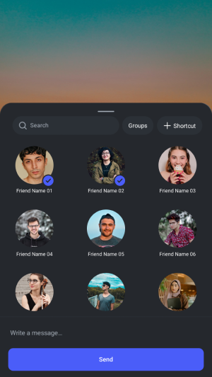 Old share flow showing the Send button in its original position