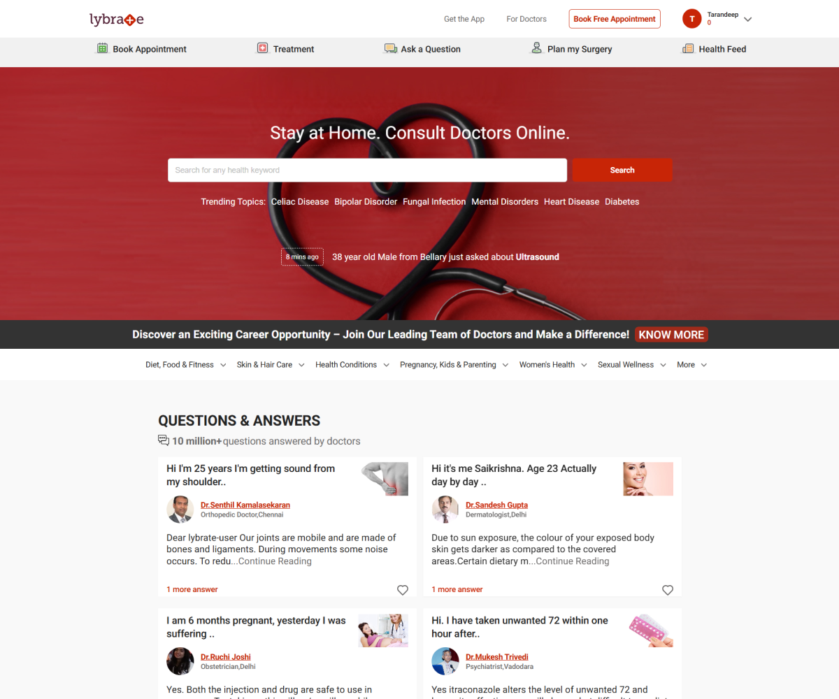 Lybrate.com homepage