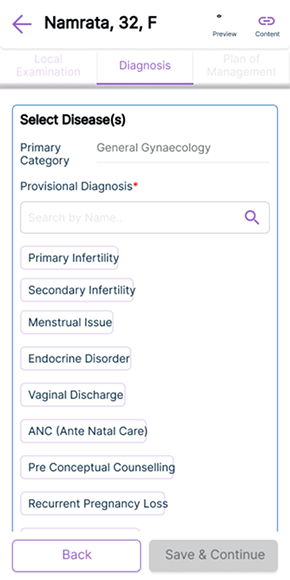 Diagnosis and management plan screen