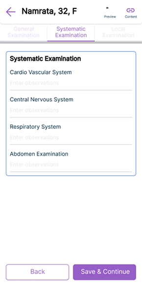 Systematic examination screen
