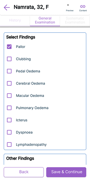 EMR section navigator — multiple sections complete